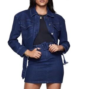 Good American The 70s Icon Crop Denim Jacket Large NWT